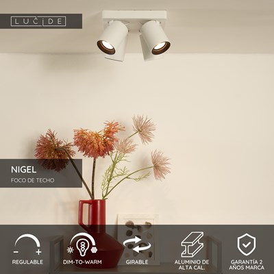 Lucide NIGEL - Foco de techo - LED Dim to warm - GU10 - 4x5W 2200K/3000K - Blanco